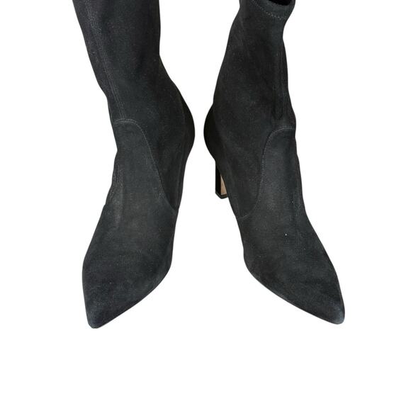 Stuart Weitzman Black Suede Sock Ankle Boots Pointed Toe Size 10M Heels - Picture 7 of 13